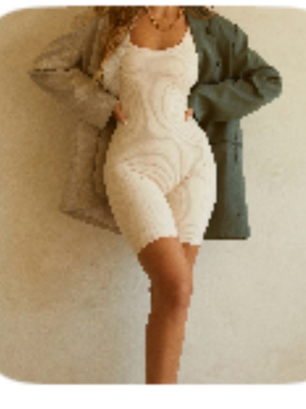 Miss Lola Ribbed Tank Romper in Cream